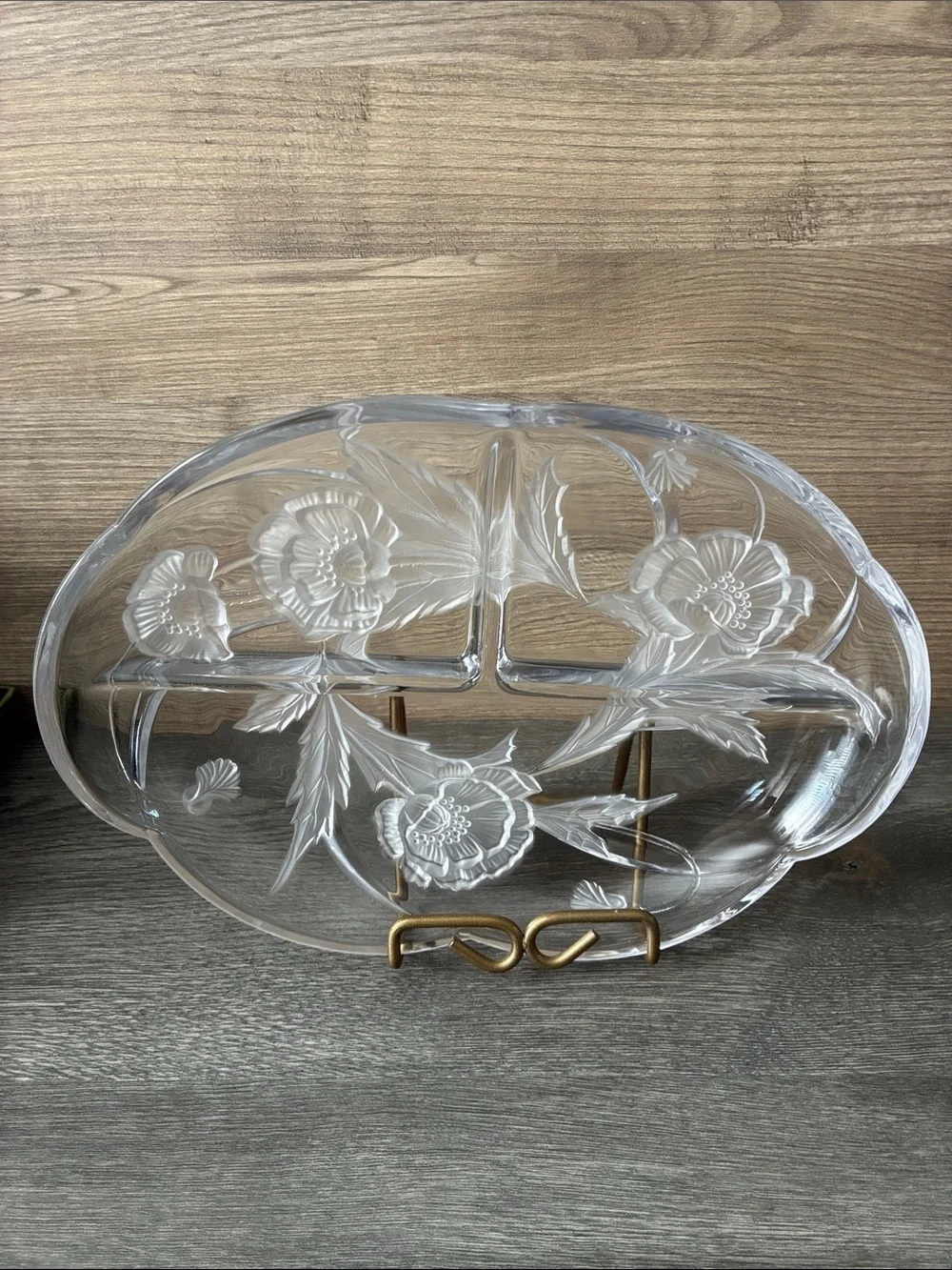 Mikasa Crystal Frosted Etched Poppy Flower Divided Vanity/serving Relish Tray